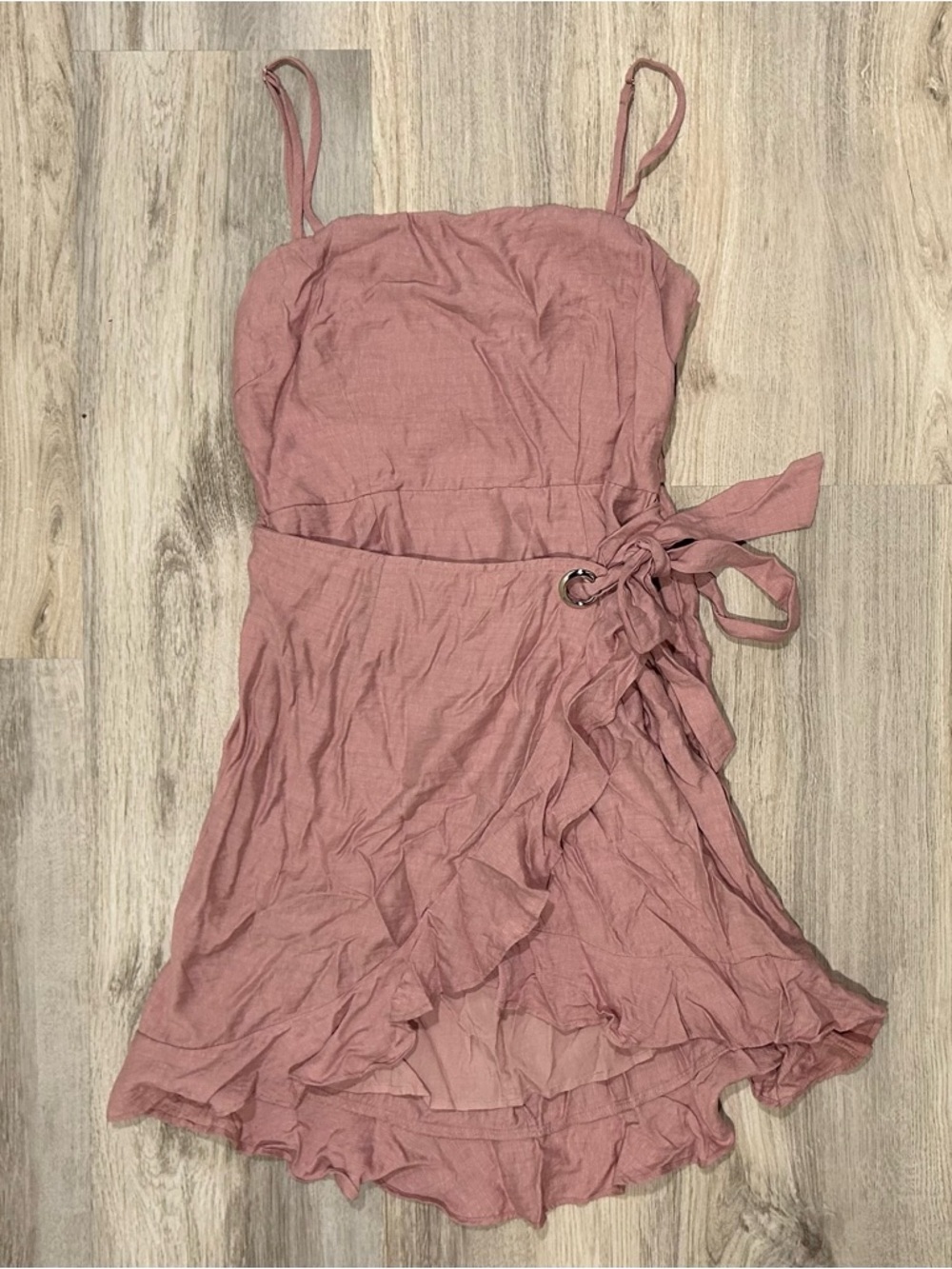 Selfie Leslie Pink Sleeveless Mini Wrap Dress Tie Ruffle Crisscross Back Size M